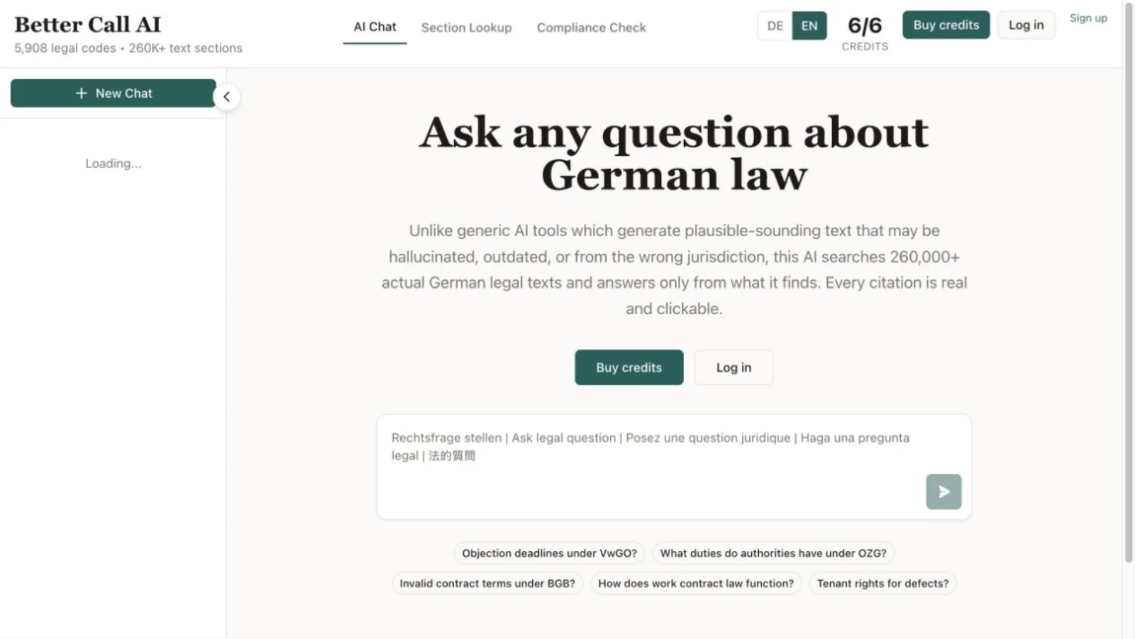 BetterCall legal search interface