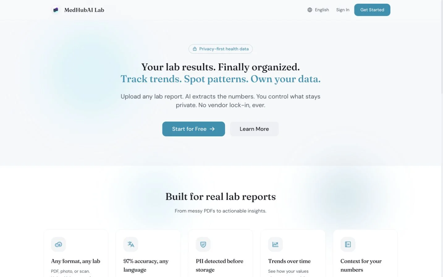 MedHub AI Lab health-record workspace