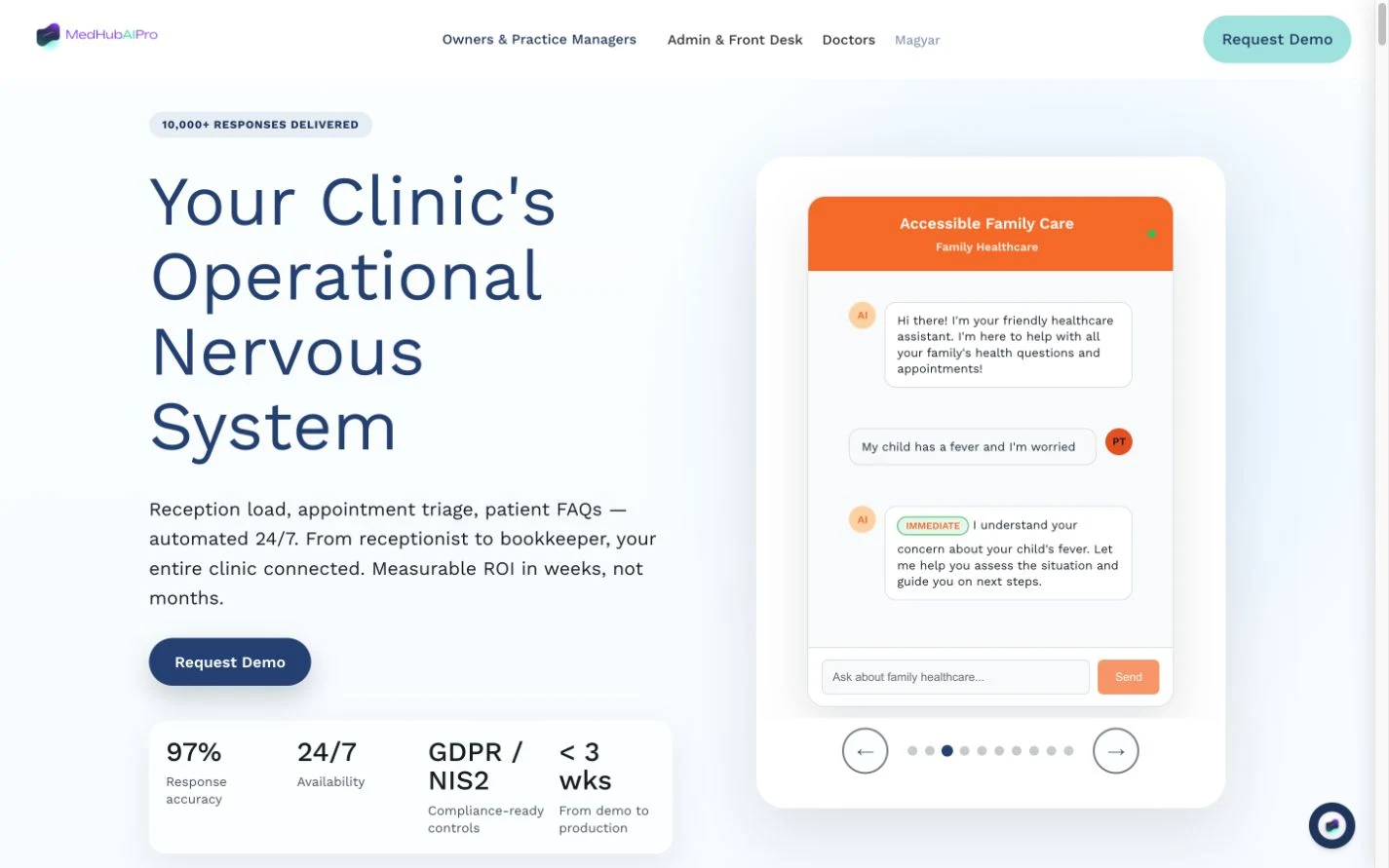 MedHubAI clinic operations homepage